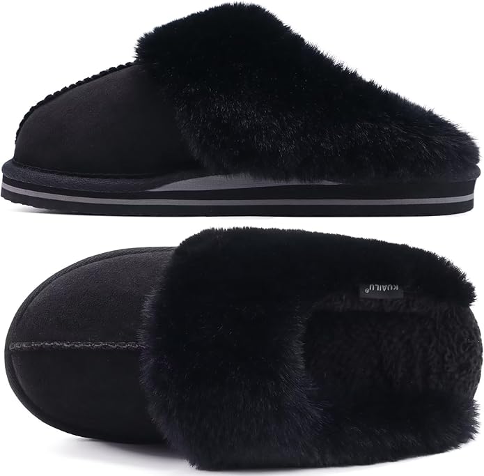 KuaiLu Womens Cozy Memory Foam Slippers Ladies Fuzzy Faux Fur Lined Warm Arch Support House Shoes Slip on Comfy Winter Scu...