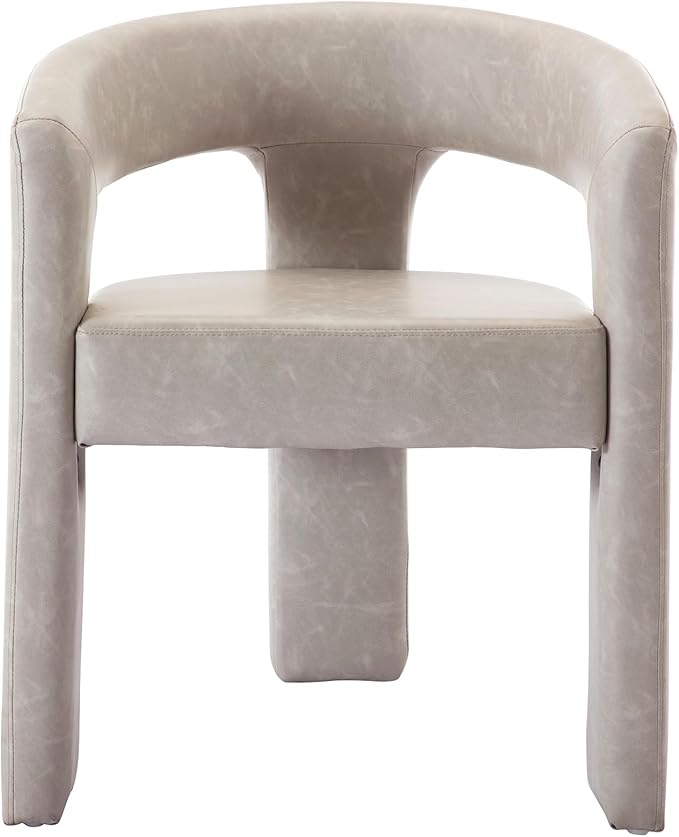 DAYALANE Modern Barrel Dining Chair, Upholstered Faux Leather Kitchen Chairs with Arms Comfy Side Chair for Living Room/Dining Room/Reception, Pu Grey
