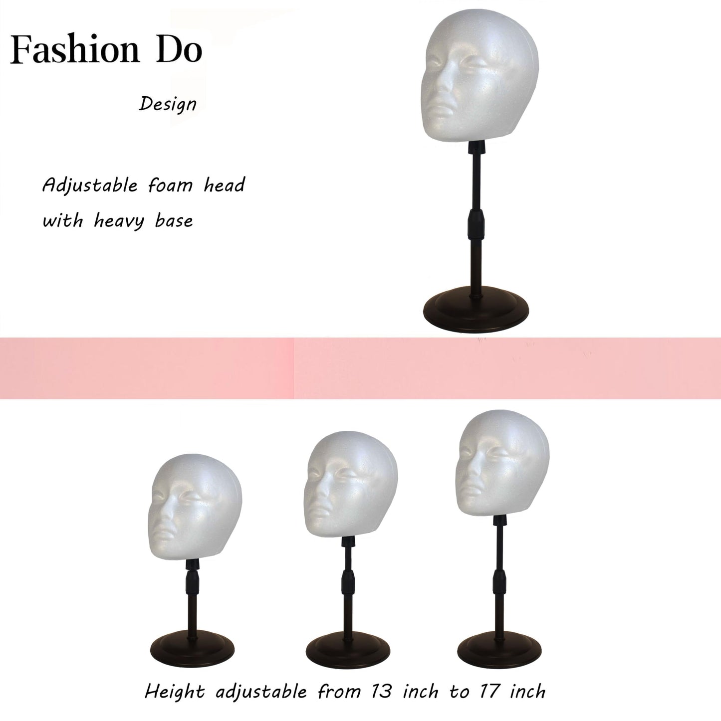 FASHION DO 2 PACKS Adjustable wig or hat styrofoam mannequin head holder stand (13   to 17   )