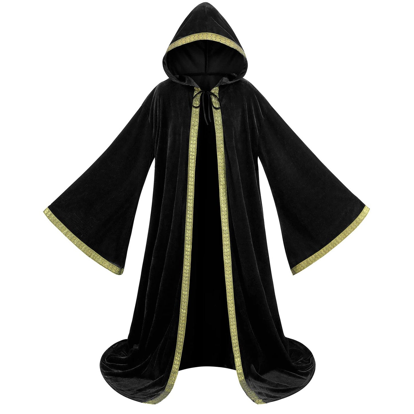 AGCOAH Wizard Costume Cloak with Hood Men Wizard Robe Wizard Cloak Krampus Robe Fancy Robe Cosplay (Black-55inch)