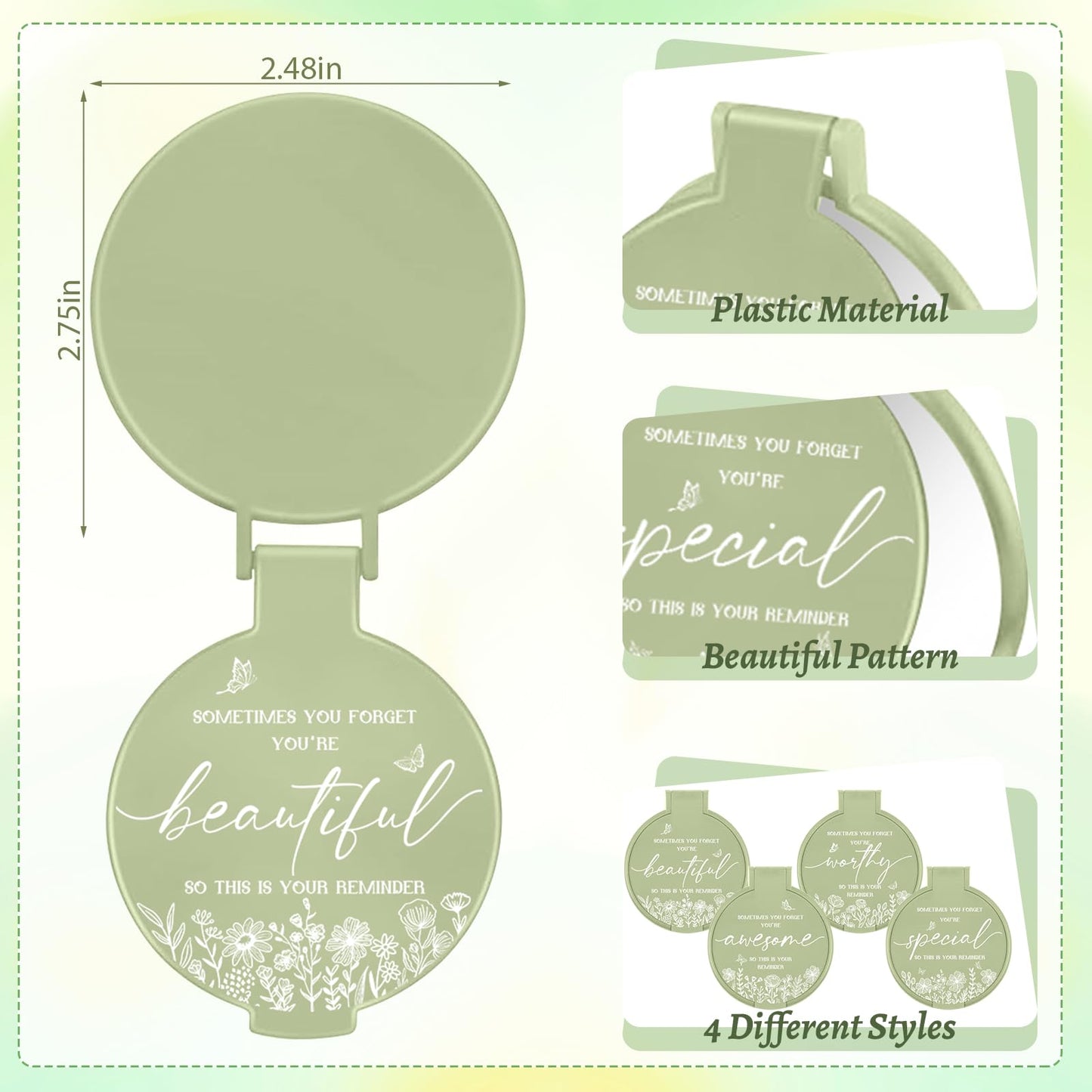 HSDSH 100 Pcs Inspirational Compact Mirror Bulk Small Pocket Mirror Purse Round Portable Folding Makeup Mirror Mini Compact Mirr