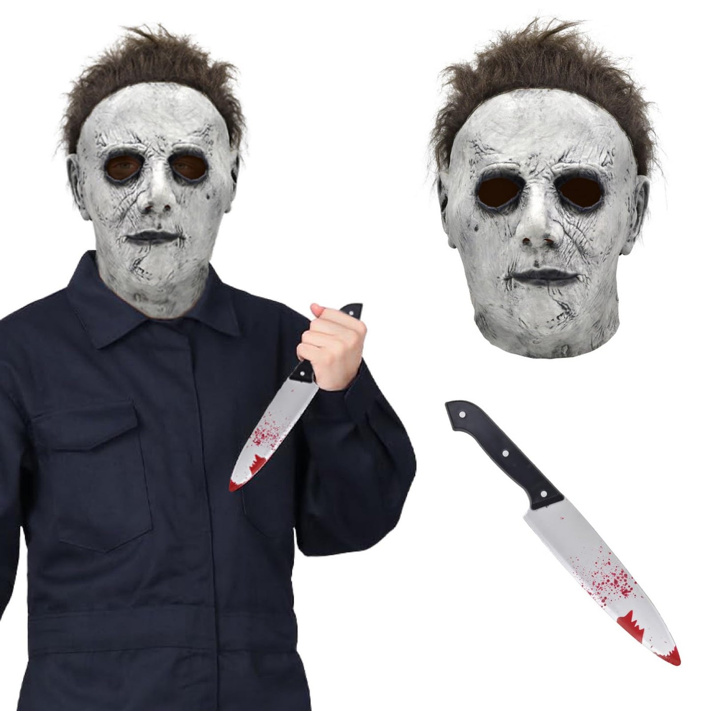 QPCOS Halloween Horror Masquerade Cosplay Party Mask Costume Scary Cosplay Mask for Adults (Grey, Medium)
