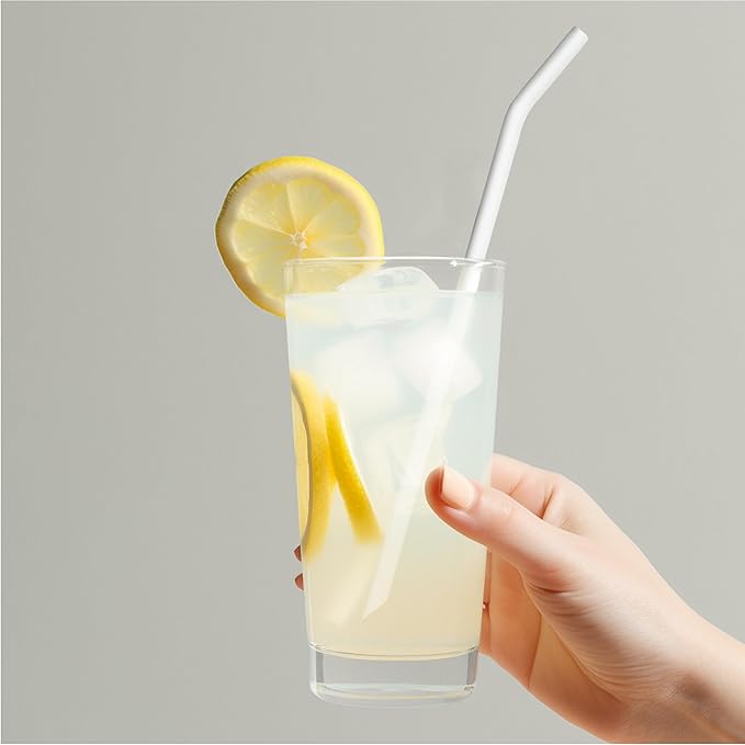 purifyou 14in Platinum Silicone Straws, Extra Long & Wide for 40oz Tumblers from Stanley, Reduce, Yeti & More, Reusable Smoothie Straws with Travel Case & 2 Cleaning Brushes (Set of 8, White)