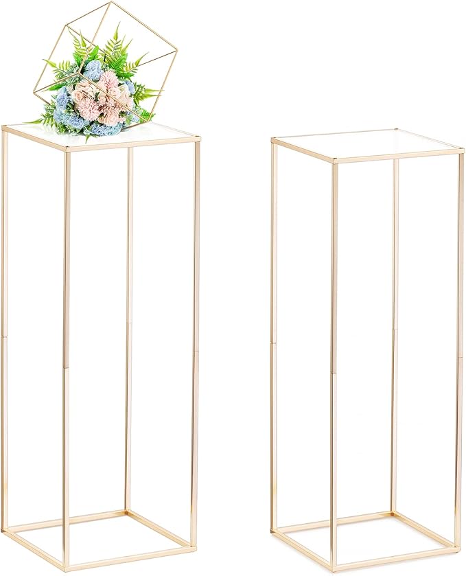 Nuptio Gold Vases for Centerpieces Wedding with Acrylic Panel - 2 Pcs 31.5 inch Tall Metal Flower Vase Flowers Stand - Ele...