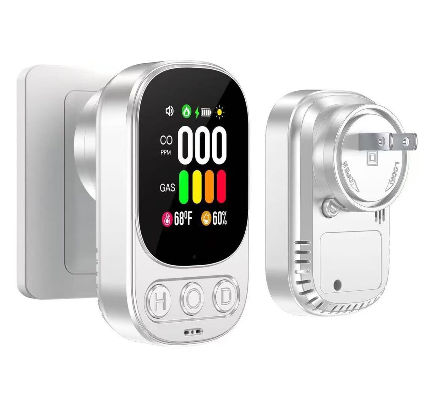 4 in1 Plug in Carbon Monoxide Detectors & Natural Gas Combination Built-in Backup Battery & 2.1'' HD Screen [CO Gas Temp Humidity] Propane Methane Combustible Gas Alarm (White)