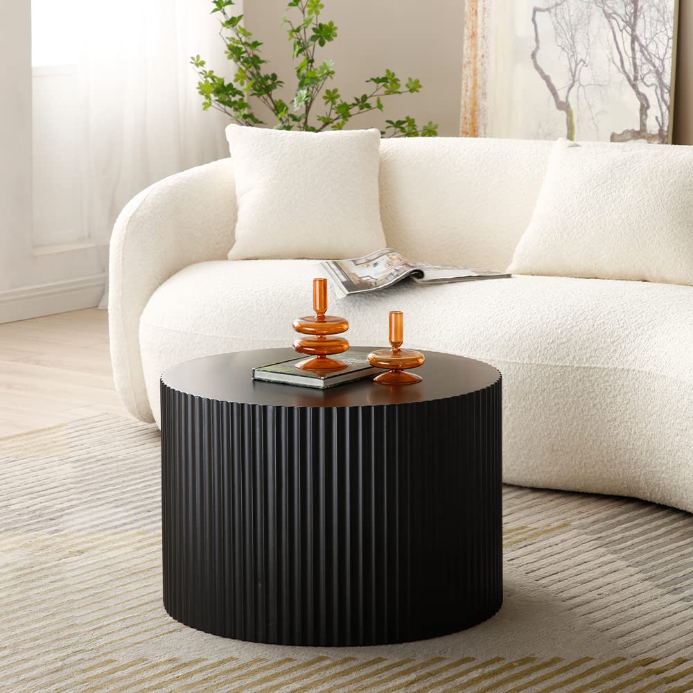 WILLIAMSPACE Black Round Coffee Table Set of 2, Nesting Coffee Tables for Living Room, Modern Wooden Side Tables Accent End Table for Apartment, No Need Assembly (Black-Round)