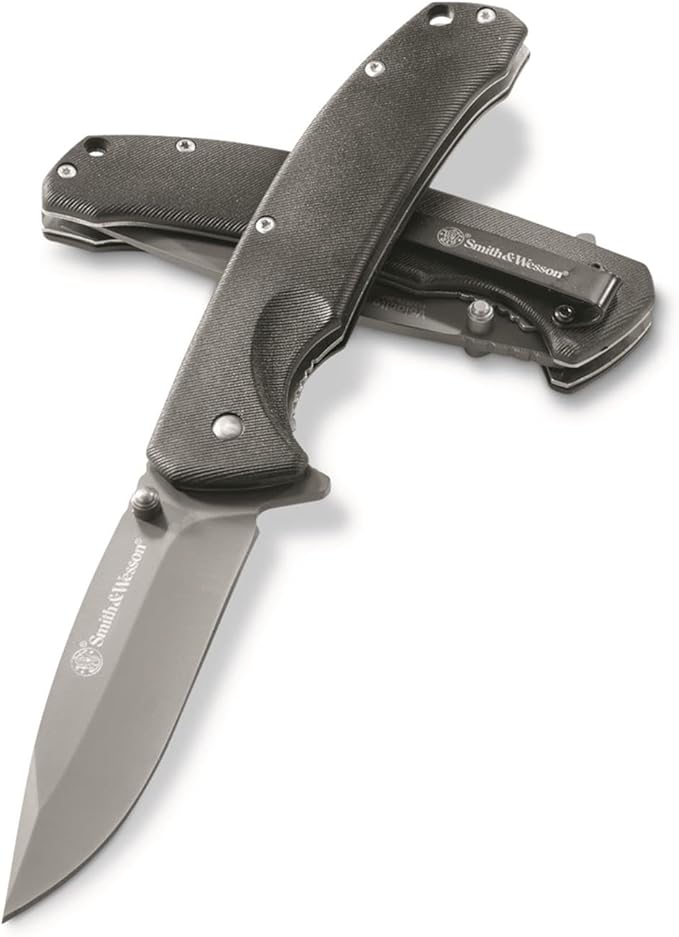 Smith & Wesson Velocite 7.75in High Carbon S.S. Assisted Folding Knife with 3.5in Clip Point Blade and Polymer Handle for ...