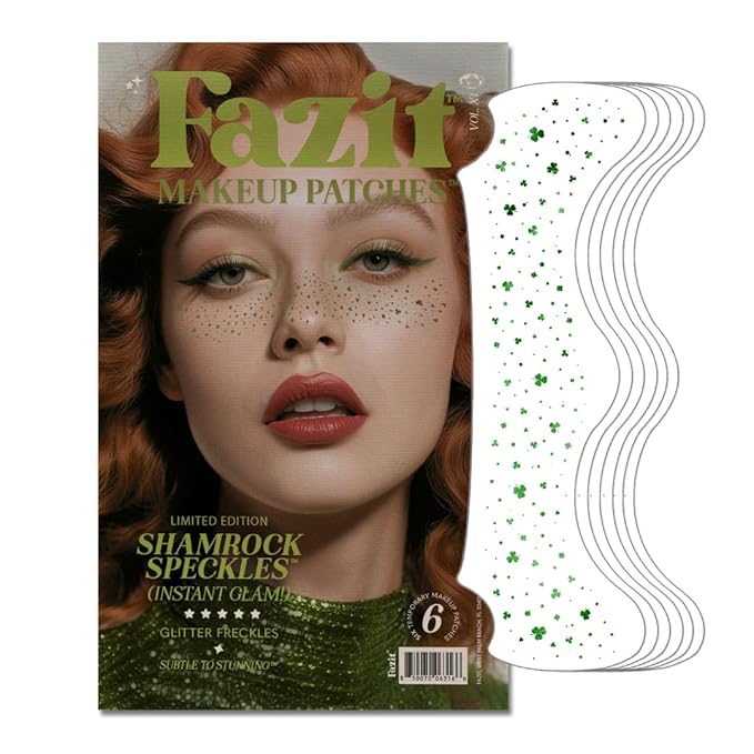 Fazit Makeup Patches - Shamrock Speckles - Glow Up Make-Up Patches - Cute Glitter Makeup Accessories for Women - Cosmetic Glitter for Face