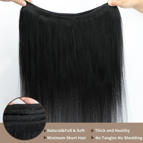 16 18 20 Inch Human Hair Bundles 12A Straight Bundles Human Hair 100% Unprocessed Brazilian Virgin Hair for Women Quick Weave Hair 3 Bundle Deals Hair Extensions Natural Black
