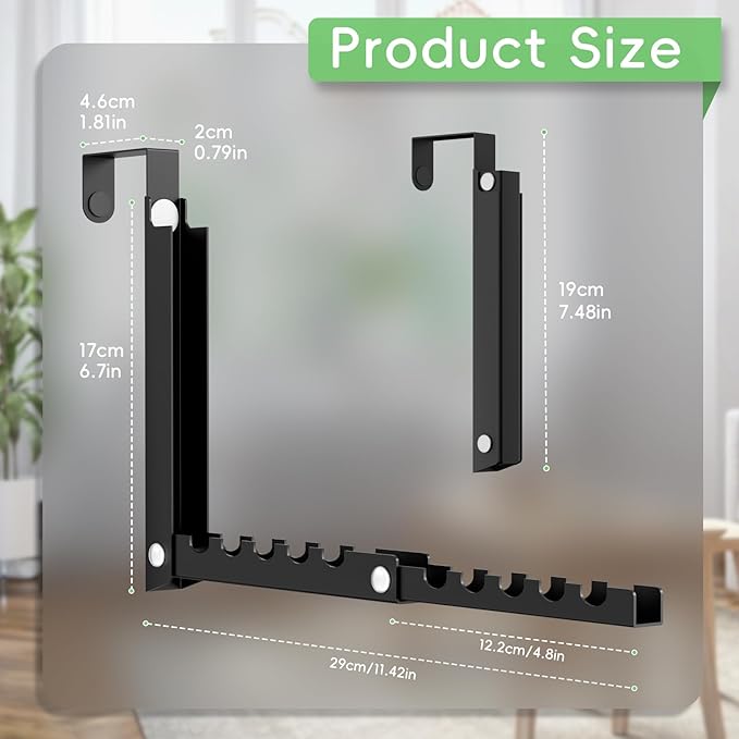Over The Door Hooks, Extended Over The Door Clothes Hanger with 10 Ridges,Space-Saving Over The Door Rack,Door Hooks for Hanging Clothes,Larger Capacity Over The Door Hanger (2, Black)