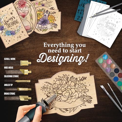 ArtSkills Wood Burning Kit for Beginners, Deluxe Pyrography Wood Engraving Art Set with Burner Pen, Stencils, Watercolor P...