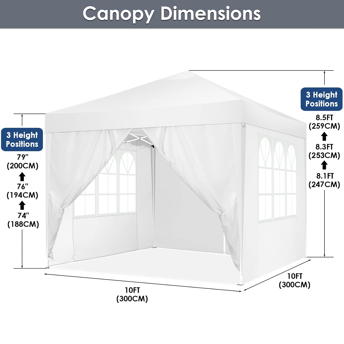 COBIZI Canopy 10x10 Pop Up Canopy Tent with 4 Sidewalls Party Tents for Parties Weddings Backyard Waterproof Canopy Outdoor Commercial Canopy Event Tent with Stakes, Ropes, White