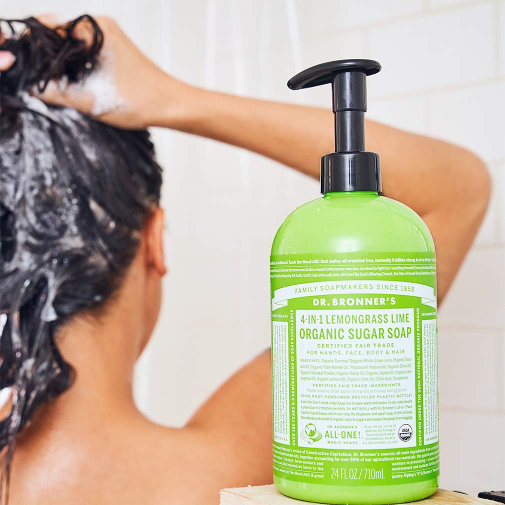 Dr. Bronner's - Organic Sugar Soap (Lemongrass, 64 Ounce) - Made with Organic Oils, Sugar and Shikakai Powder, 4-in-1 Use: Hands