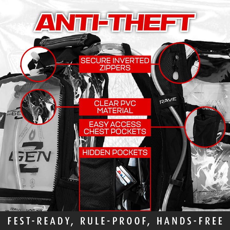 RAVERUNNER® Anti-Theft Hydration Backpack | Festival Approved Rave Backpack for Concert Goers, Leak-Free Festival Water Ba...