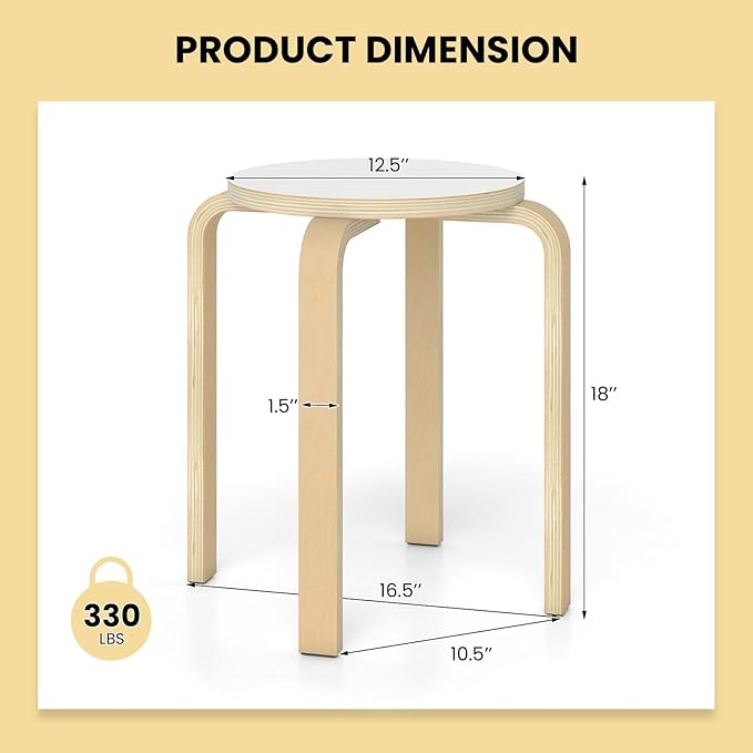 Giantex Stackable Stools Set of 4, 18" Round Stacking Backless Nesting Stools, School Chairs, Flexible Seating for Classroom Elementary, Students, Adults, Kitchen, Dining Room (Natural & White)