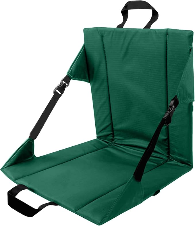 LynsaTac Folding Stadium Seat Cushion with Backrest, Portable Bleacher Pad for Camping, Fishing,15.8'' x 16.5'',Lightweight Chair with Backrest for Outdoor Sports and Concerts (Forest Green)