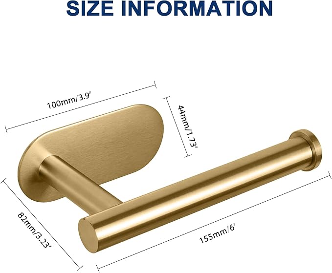 NearMoon Toilet Paper Holder Self Adhesive, Premium Thicken SUS304 Stainless Steel Rustproof Adhesive Toilet Roll Holder no Drilling for Bathroom, Kitchen, Washroom (2 Pack, Brushed Gold)