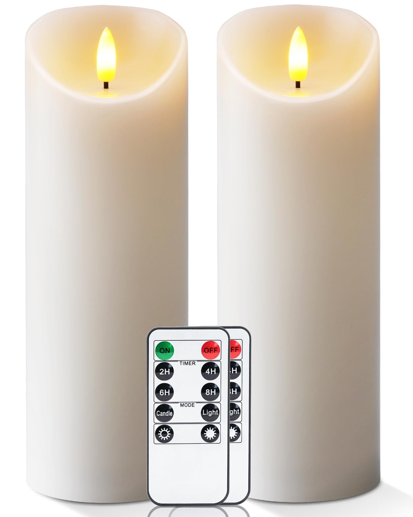5plots 9" x 3" Flickering Flameless Candles - Battery Operated Wax LED Candles - Amber Yellow Light with Remote and Timers Set of 2, Ivory, for Home Decor, Candle Sconces