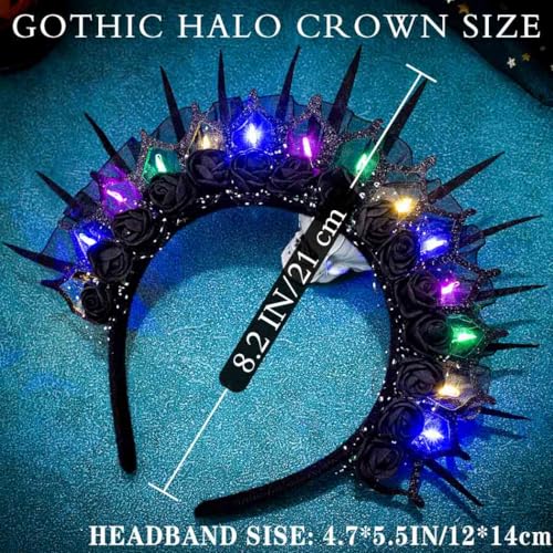 Uranian Ligth Up Halloween Headbands Gothic Black Flower Crowns LED Halloween Hair Accessories for Women