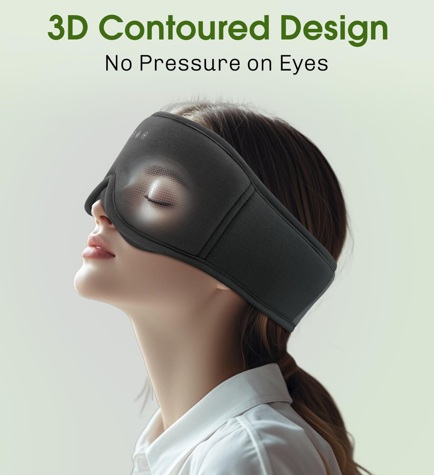 ZHENYEMEI Bamboo Cotton Sleep Mask with Bluetooth Wireless Headphones - Blackout Eye Mask for Sleeping 3D Contoured Sleep Headband Ear Muffs Lengthen & Low Noise Hook for Better Experience (Black)