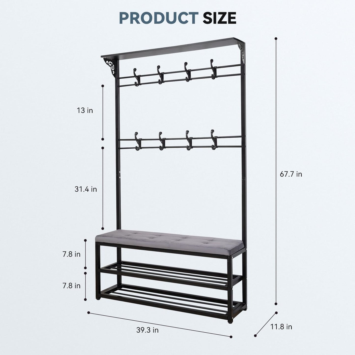 GuiMemi 4-in-1 Entryway Hall Tree with Bench & Shoe Storage, 39.3" Multifunctional Coat Rack Organizer for Mudroom, Entryway Furniture with Adjustable Cushion, 400 lb Weight Capacity.