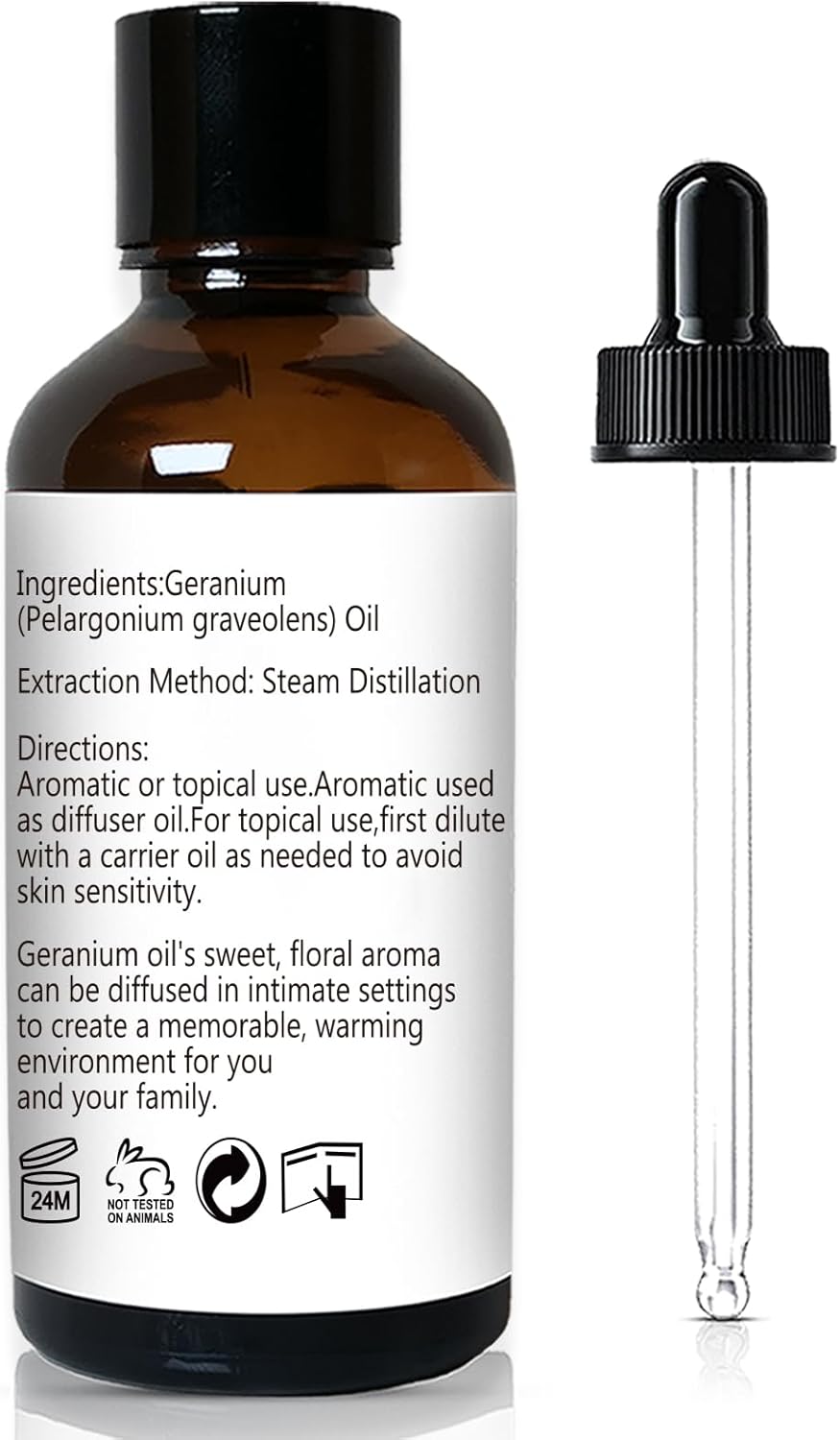 Geranium Essential Oil 1 Oz, 100% Pure Geranium Oil for Diffuser, Skin, Hair, Face, Soap & Candle Making, Aromatherapy & Massage