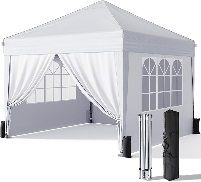 Driftalia 10x10 Pop Up Canopy with Sidewalls, Outdoor Instant Canopy Tent with Carry Bag for Commercial Events, Camping, B...
