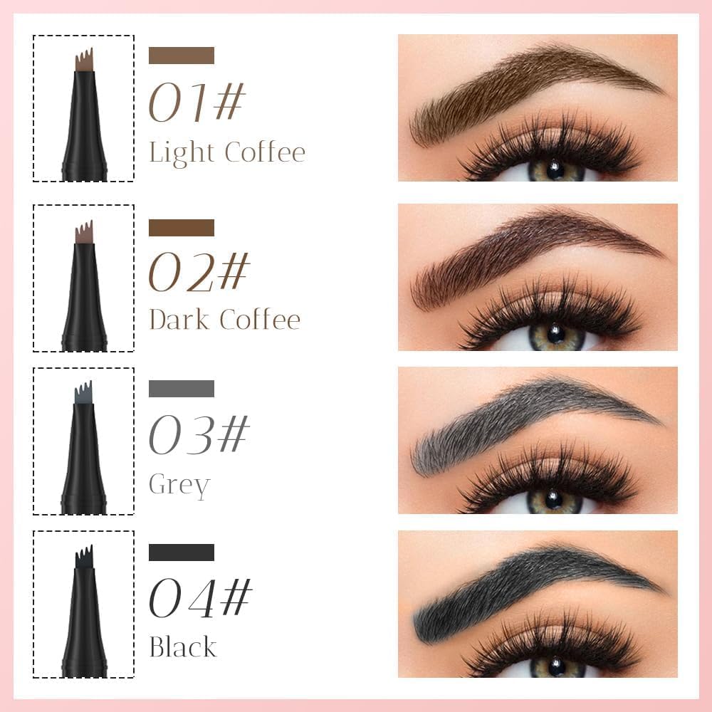 Microblading Eyebrow Pencil, 2025 New Waterproof Eyebrow Pencil, Premium Microblading Eyebrow Pen with 4 Tip, Long-Lasting Natural Magic Eyebrow Makeup Fine Stroke Eye Brow Pen for Women (Gray)