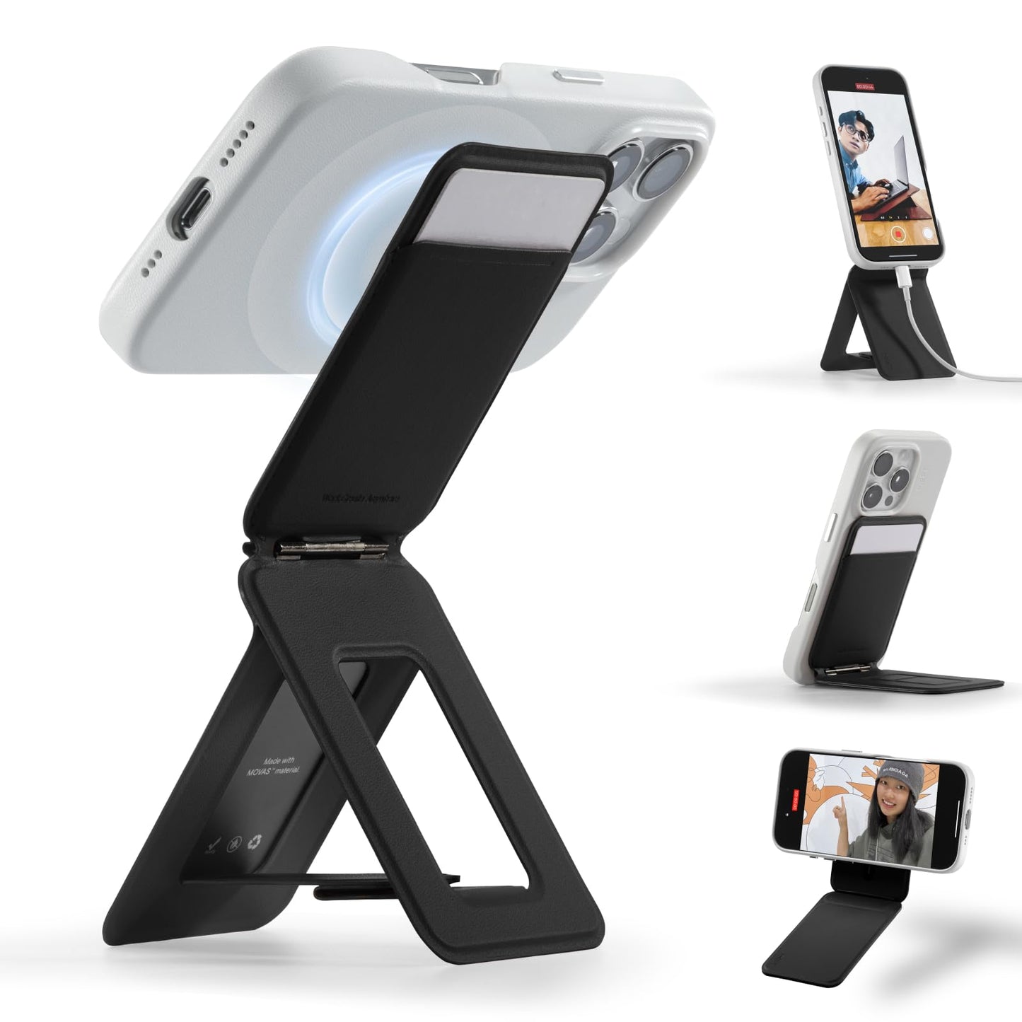 Moft Phone Tripod Wallet For Iphone, Mulit-Angles, Lightweight & Portable Phone Stand, Movas Vegan Leather Magnetic Wallet, Stro