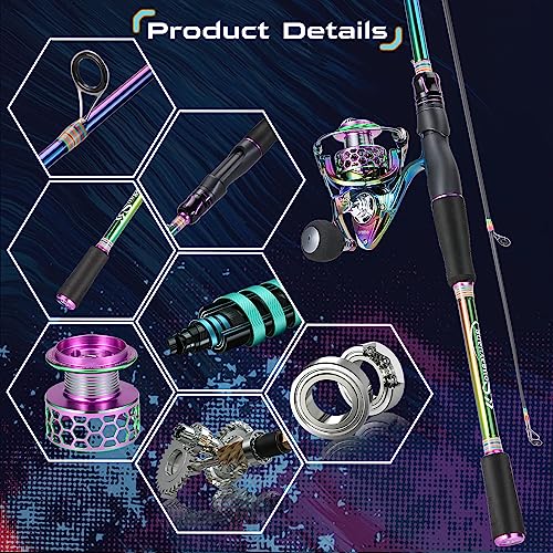 Sougayilang Spinning Fishing Reel Rod Combo, Two Pieces Colorful Poratble Light Weight Fishing Rod with Powerful Fishing G...