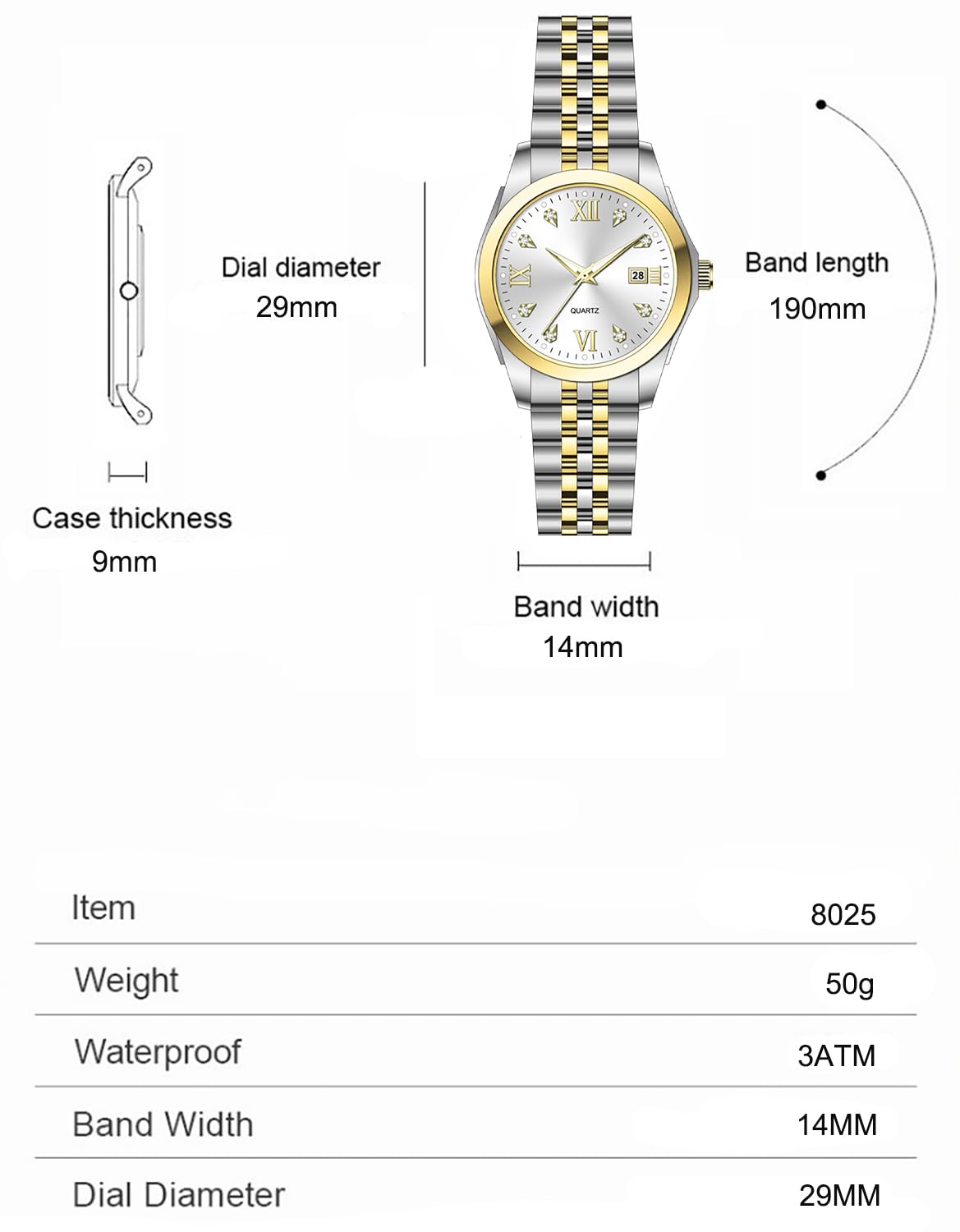 Women's Bracelet Watch Stainless Steel Quartz Watch Luminous Waterproof Watch Business Watches for Women (White/Two-Tone)