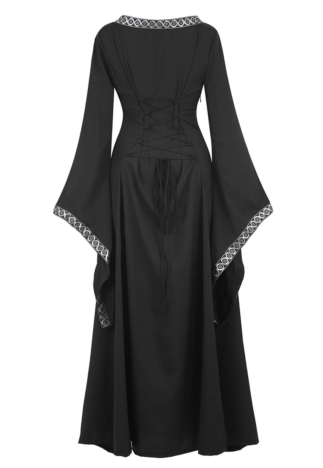 Kranchungel Medieval Dress for Women Renaissance Costume Dress Irish Over Long Dresses Cosplay Retro Gown Black X-Small