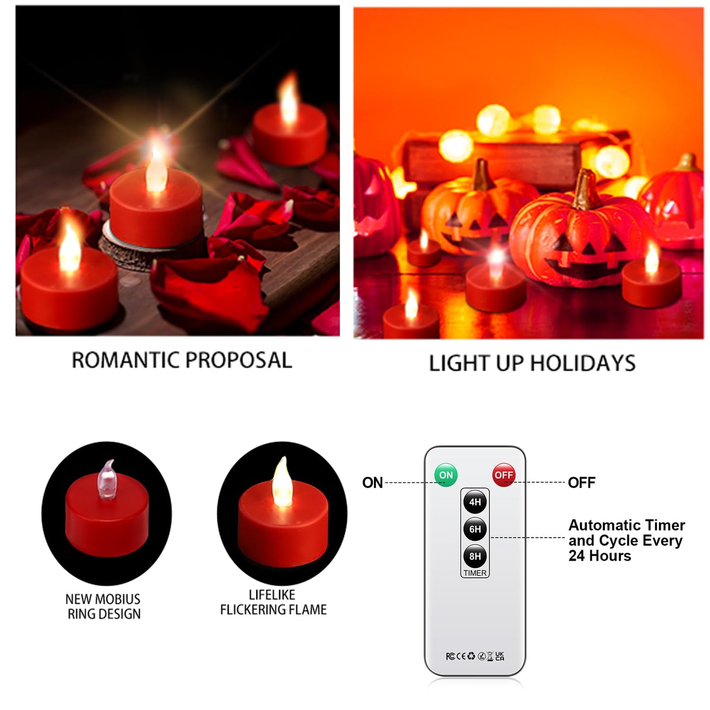 xiangpeng Tea Light Candles with Remote Control,50pack Flickering Flameless LED Candle,Long Lasting 400+Hours,Battery Operated with Timer for Home Decoration Seasonal &Festival Celebration Red
