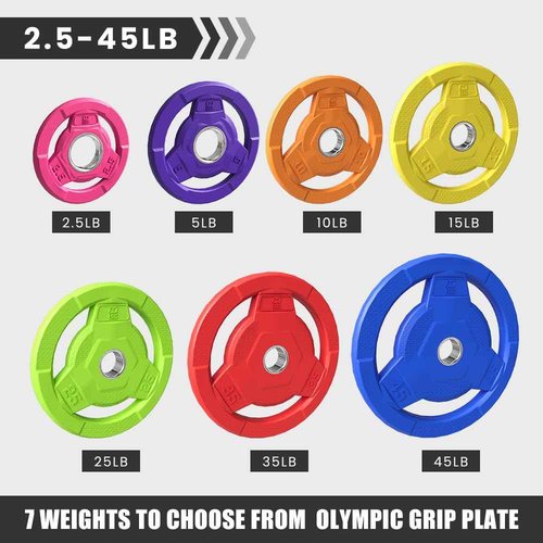 FAGUS H Color Coded 2-Inch Rubber Coated Olympic Grip Plate for Barbell,Solid Cast Iron Weight Plates for Strength Training,Weightlifting,Crossfit,Home Gym, 45LB Single