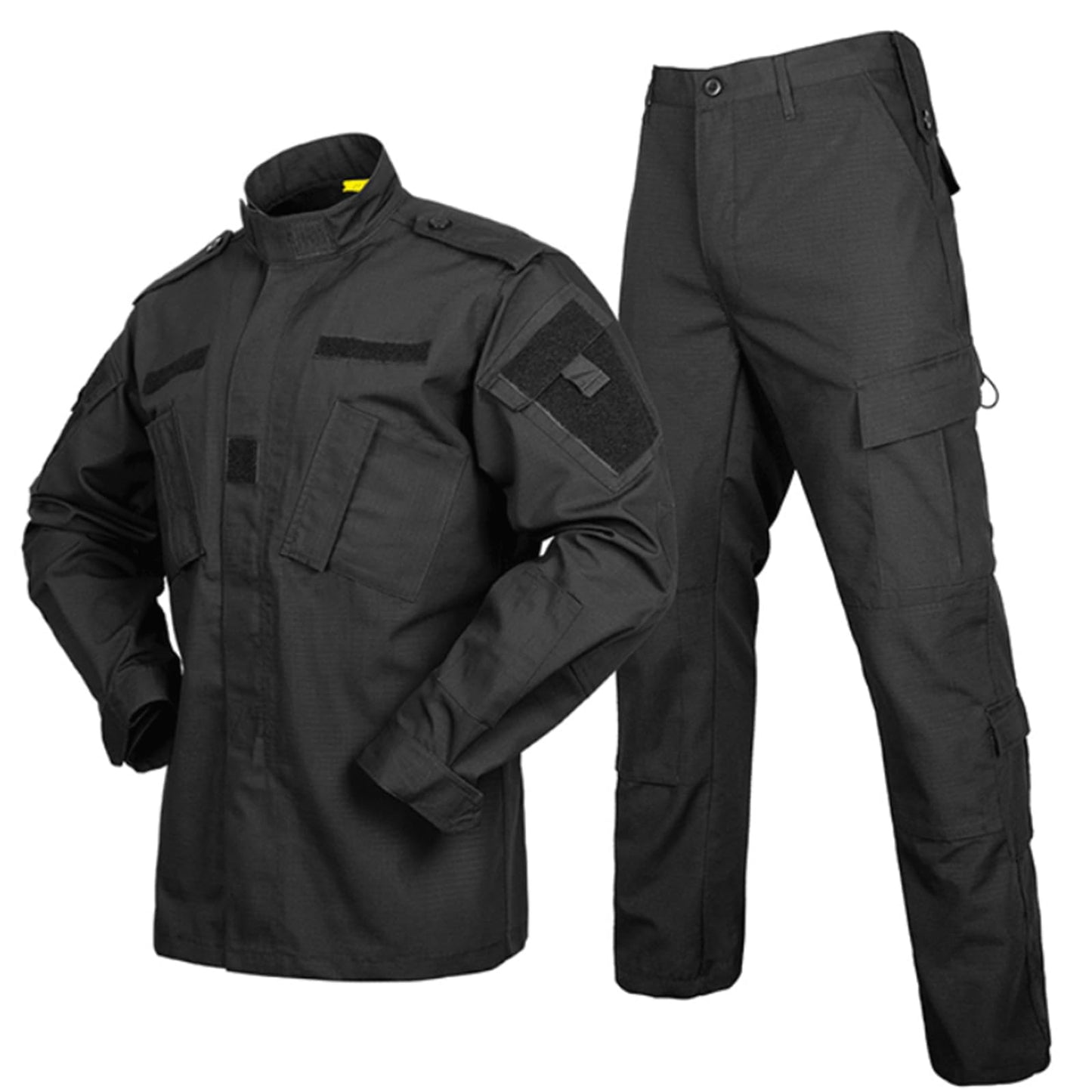 YKS JOOB Men's Tactical Combat Jacket and Pant Set Ripstop Military Uniform Outdoor Hunting Paintball Airsoft Casual Clothes Black S