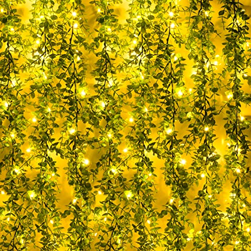 Dolicer 2 Packs Eucalyptus Garland with LED Lights String, 12FT Faux Eucalyptus Greenery Garland, Artificial Hanging Green...