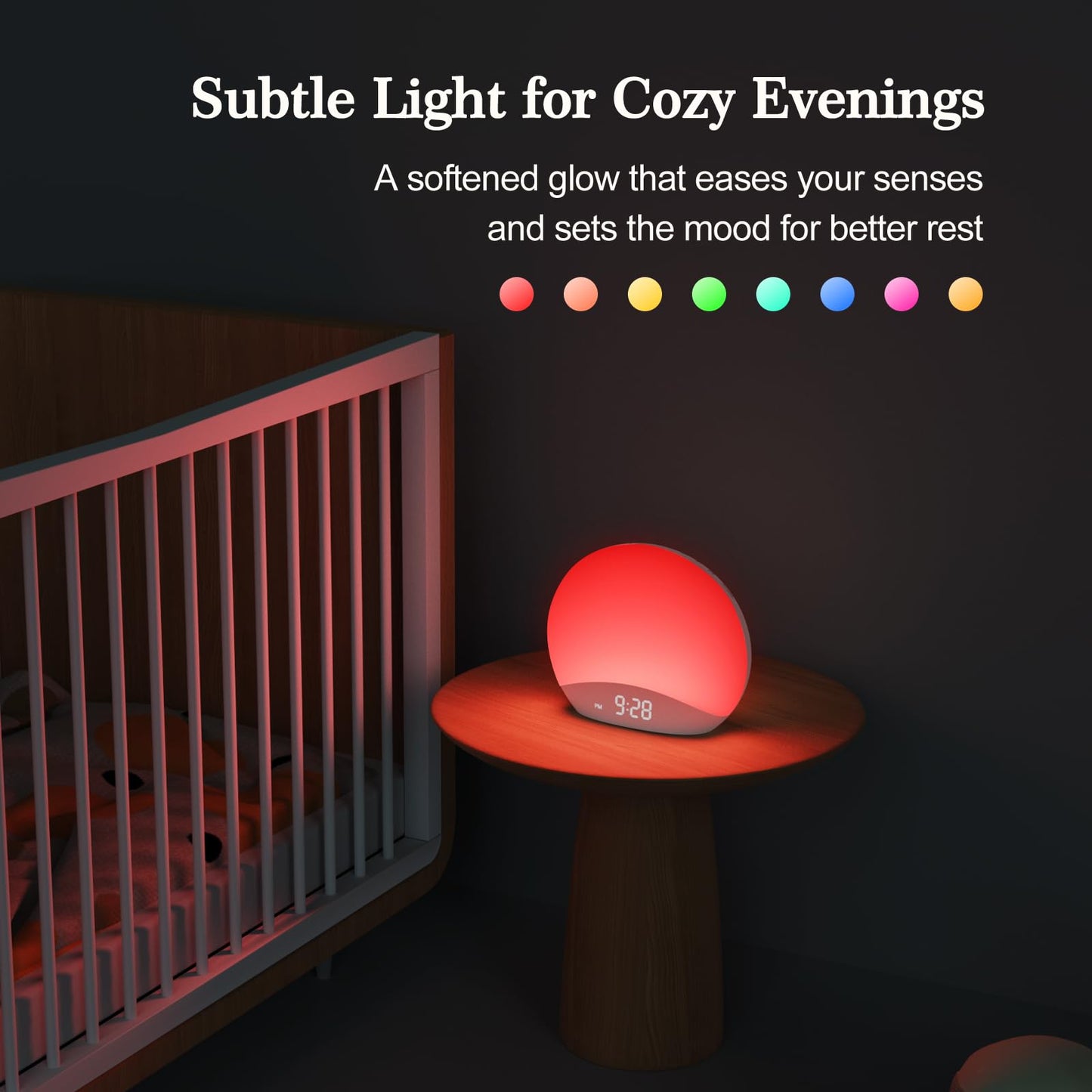 REACHER Sound Machine Sunrise Alarm Clock with Night Light, 26 Nature Inspired Sleep Sounds, 0-100% Dimmable Clock, Sunrise Lamp, Wake Up Light, Brown/Pink/White Noise Machine for Babys, Adults, Kids