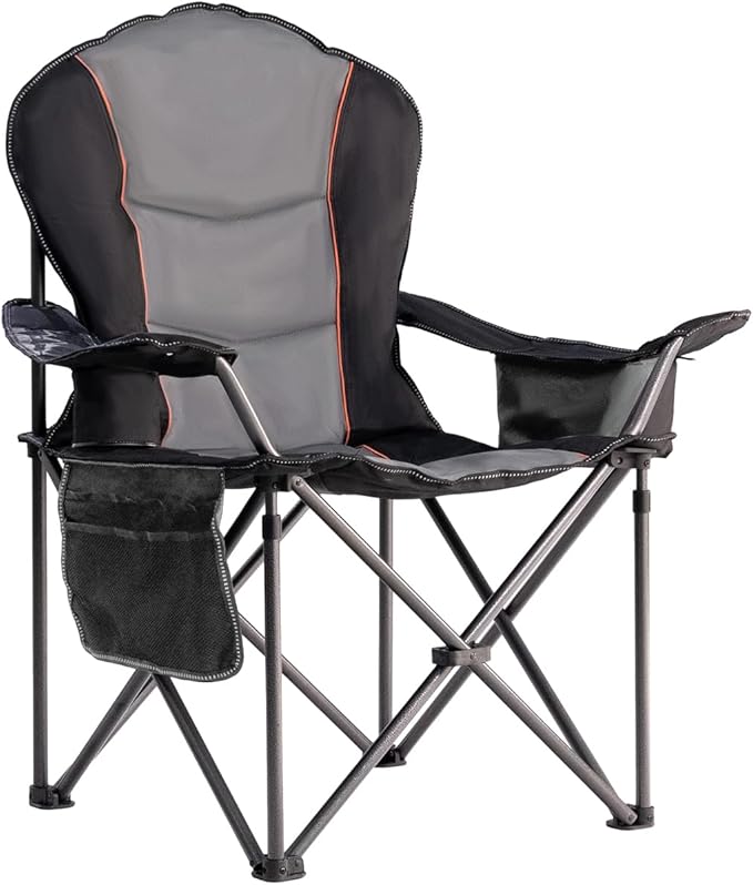 Foristrail Large Camping Chair with Side Table Heavy Duty 500LBS - Folding Outdoor Chair with Cooler Bag (Black & Gray, 1 PCS)