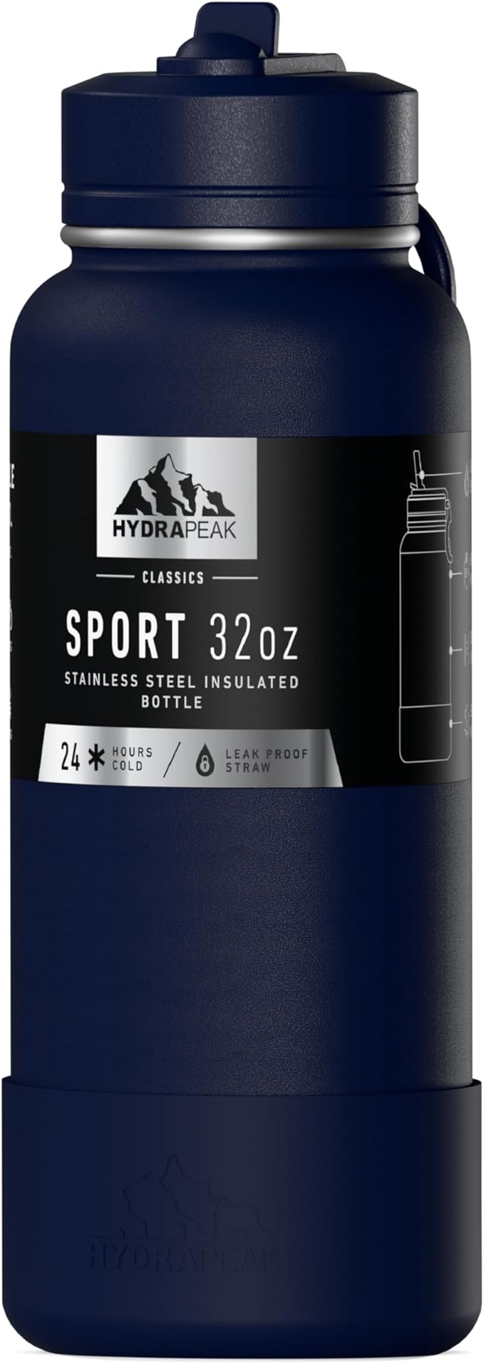 Hydrapeak 32oz Sport Insulated Water Bottle with Straw Lid, Leak & Spill Proof, Keeps Drinks Cold for 24 Hours, Hot for 12...