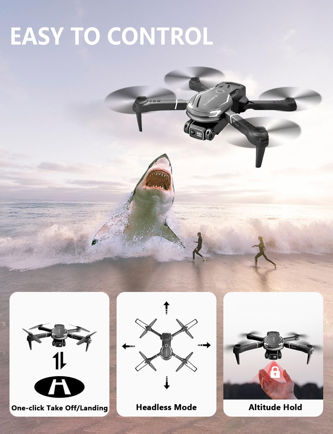FLYVISTA Cool Mini Drone with Camera for Kids Adults Beginners, 1080P FPV Camera Remote Control Drone for Kids with 3 Batteries, One-Click Take Off/Landing, Altitude Hold, Headless Mode, 360° Flips, 3-Gear Speeds , Emergency Stop, Toys Gifts for Kids