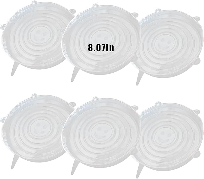6 Pcs Silicone Stretch Lids Reusable and Durable Silicone Container Covers for Food Storage Expandable Bowl Covers Dishwasher & Freezer Safe (8.07in)