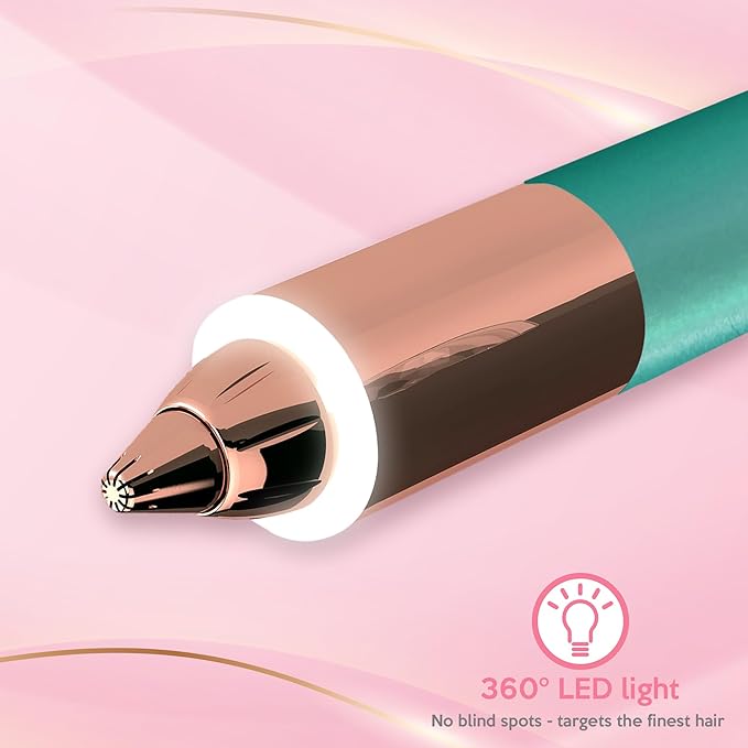 Eyebrow Hair Remover for Women | 18K Gold-Plated Head | 360° LED Light Portable Painless Epilator