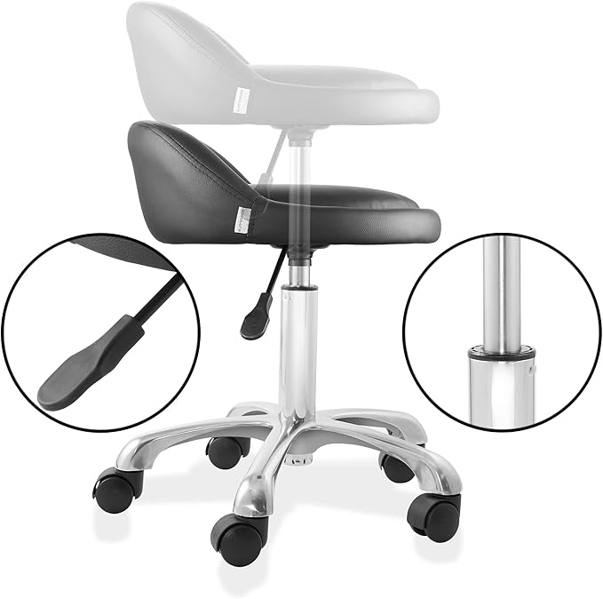 Saloniture Rolling Hydraulic Salon Stool with Low Backrest - Adjustable Swivel Chair for Spa, Shop, Salon, Massage, or Medical Office, Black