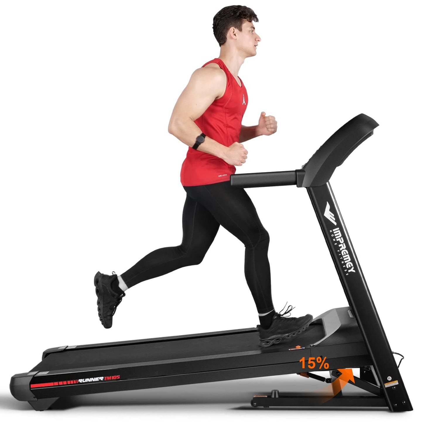 Impremey Folding Treadmill with Auto Incline 15%, 3.5HP, 350 Lb Capacity, 11 MPH, 50" x 19" Ultra Large Running Area, Heart Rate Monitor Armband, HRC Training for Home Walking and Running