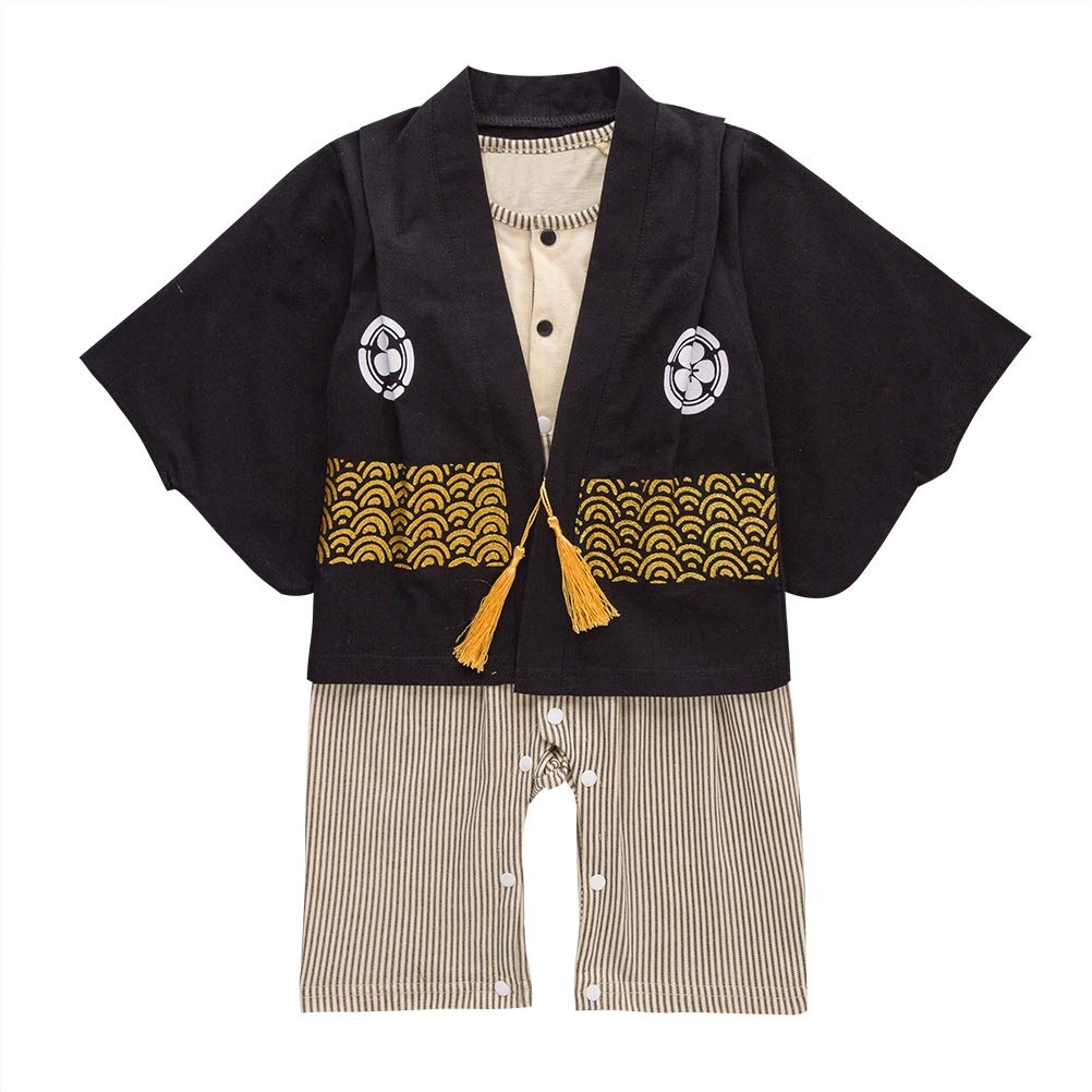 SZCQ Baby Boy Kimono Romper Suit Japanese Costumes Infant Cotton Samurai Outfits Beige XL(2-3Year)
