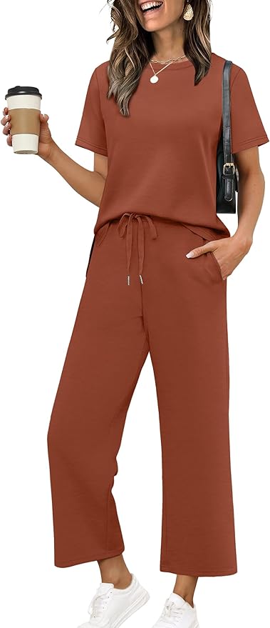 XIEERDUO Women's Side Slit Lounge Sets 2026 Fashion 2 Piece Travel Outfits Cozy Loungewear Wide Leg Tracksuits S-3XL