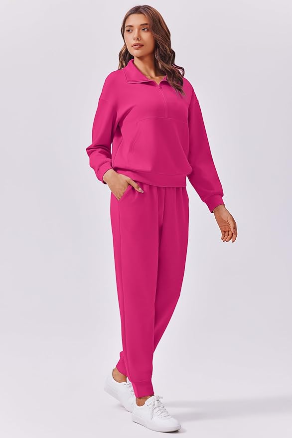 PINSPARK 2 Piece Sets for Women 2025 Fall Travel Outfits Long Sleeve Tracksuit Joggers Sets Half Zip Sweatsuit Matching Set