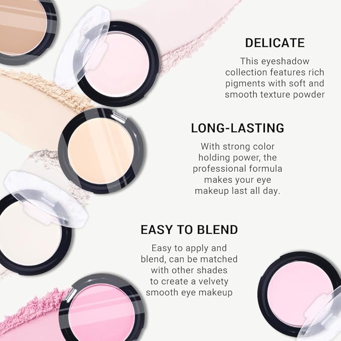 Monochrome Matte Eye Shadow Palette,Pearl White Neutral Nude Matte Pressed Powder Single Eyeshadow,Natural Long Lasting Naturing-Looking Eyeshadow,Talc,Paraben Vegan & Cruelty Free