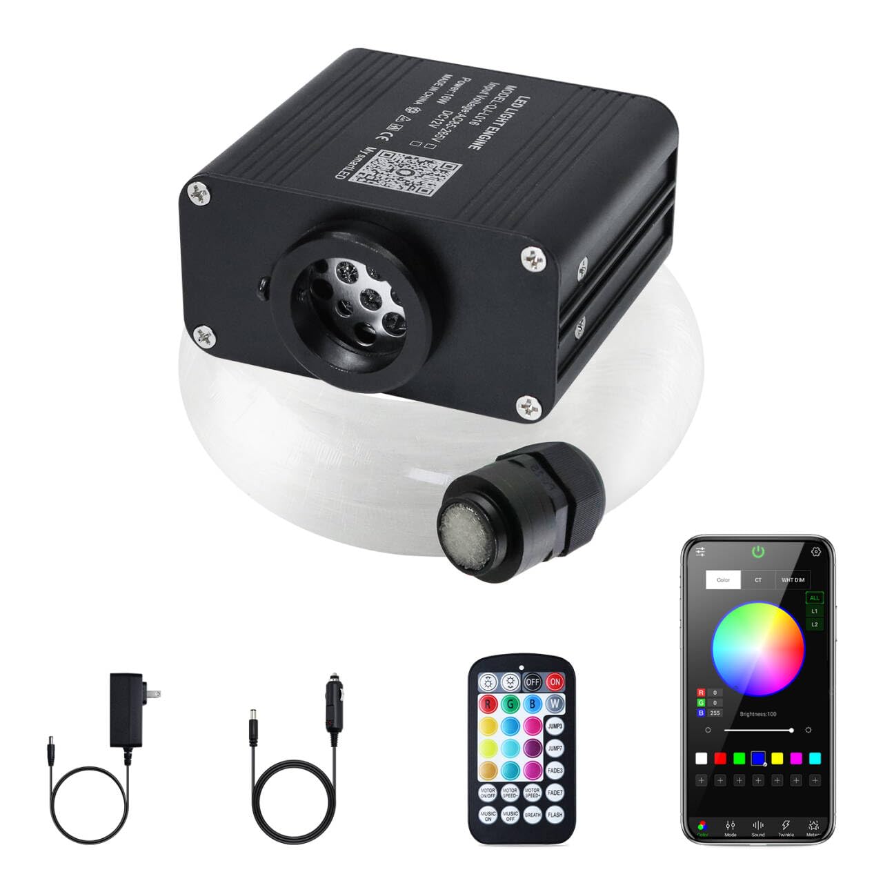Starlight Headliner Kit, Twinkle & Sound Activate RGBW 16W Car Fiber Optic Lights with Bluetooth APP & Remote Control, 550 pcs*0.03in*9.8ft, Star Lights for Car/Home Decor