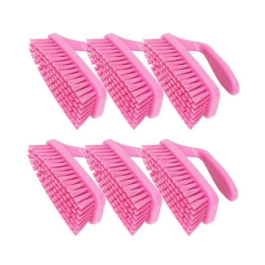SPARTA Scrub Brush with Iron Shaped Handle and Stiff Bristles, Heavy Duty Scrubber Brush for Kitchen, Bathroom, Shower, Tile, Sink, Carpet and Bakepans, Polypropylene, 6 Inches, Pink, (Pack of 6)